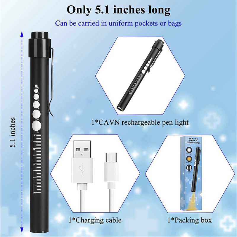 Pen Light Rechargeable Pen Light with Pupil Gauge LED Penlights for Nurses Nursing Student