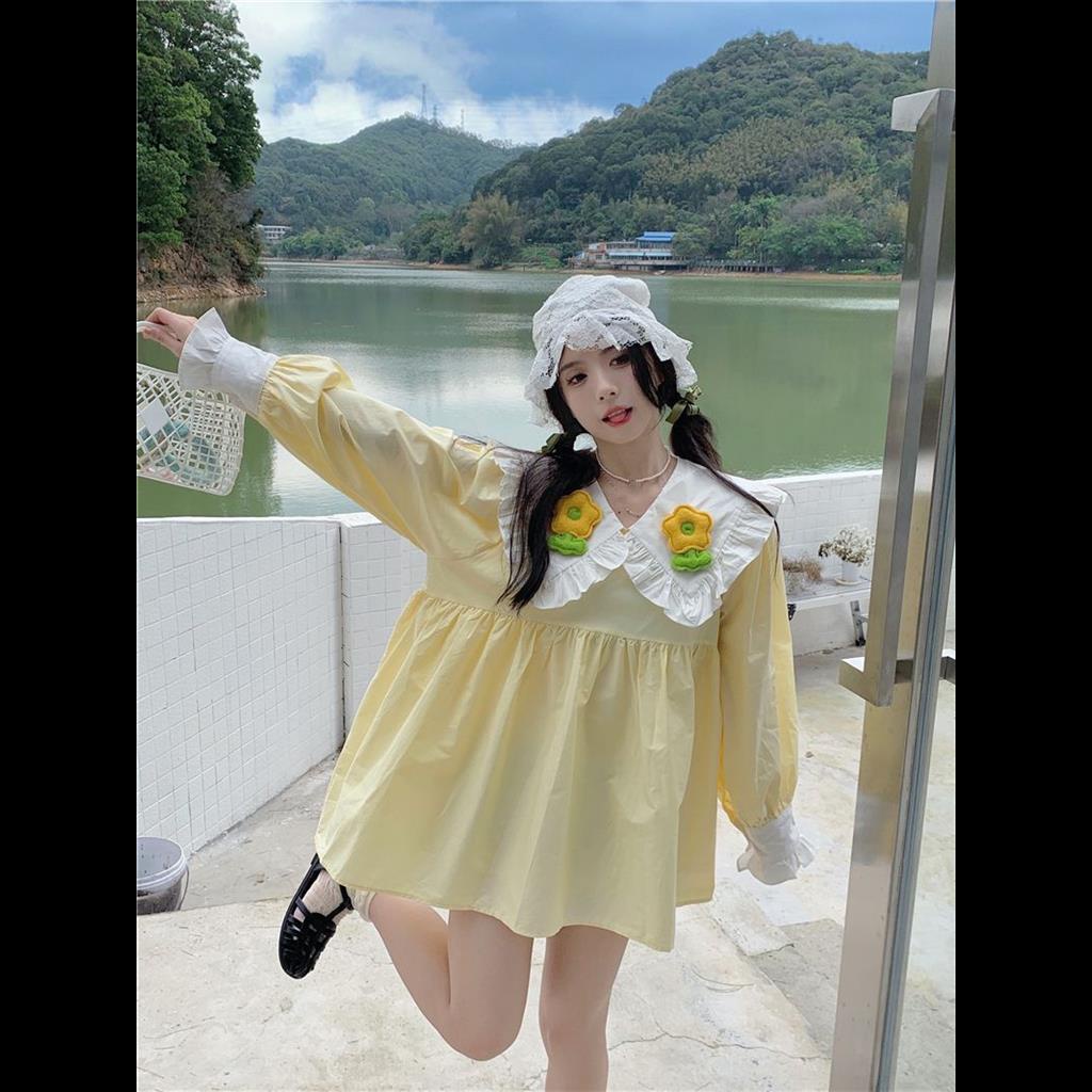 Đầm Tay Dài Cổ Búp Bê Thiết Kế Ba Chiều Ngọt Ngào Thời Trang Mới Cho Nữ