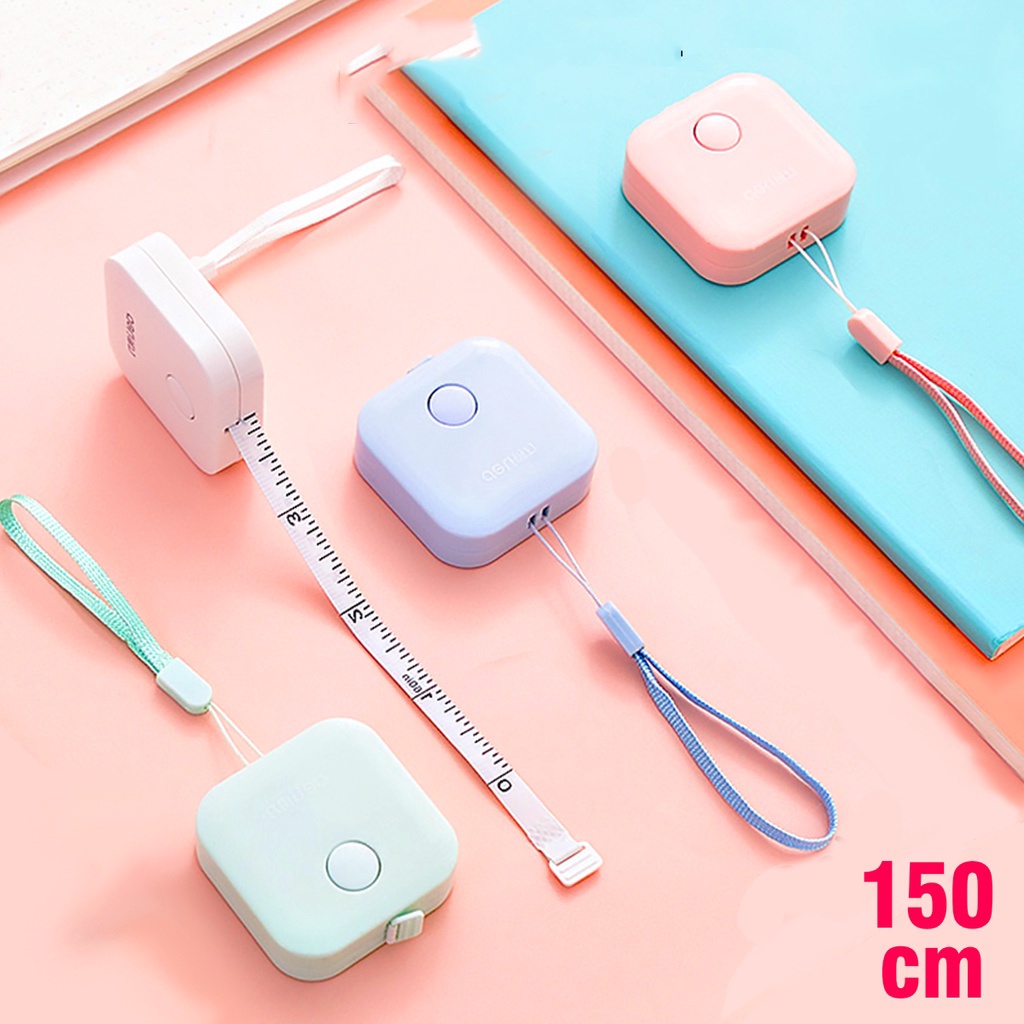 Thước Dây Cuộn Rút Thu Tự Động HỘP VUÔNG 1.5 Mét - Đo Eo, Vòng Bụng Sức Khỏe