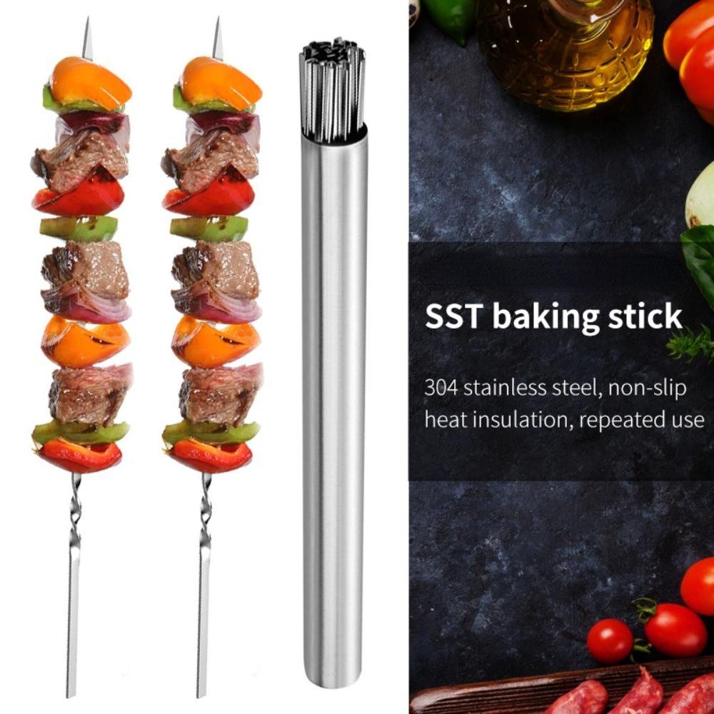 Xiên Nướng Thịt BBQ Bằng Thép Không Gỉ Tái Sử Dụng Được Kèm Ống Đựng Tiện Lợi