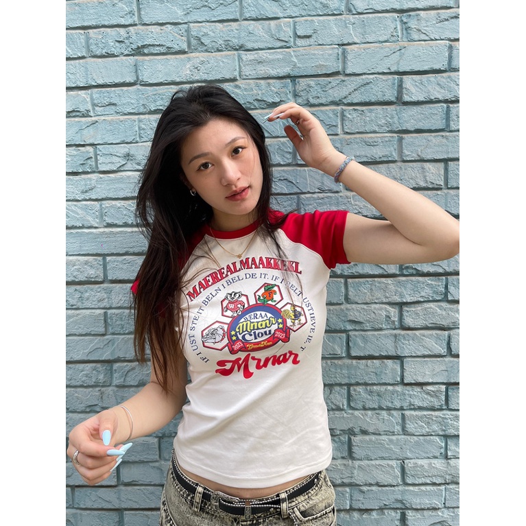 Áo Thun Tay Ngắn Dáng Ôm Màu Sắc Tương Phản Thời Trang Mùa Hè Xinh Xắn Cho Nữ