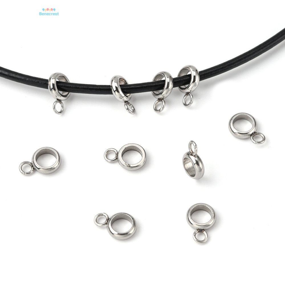10pc 304 Stainless Steel Tube Bails Loop Bails Flat Round Stainless Steel Color 8.6x5.8x1.8mm Hole: 1.8mm Inner Diameter: 4mm