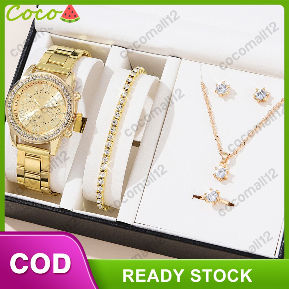 ⭐Còn Hàng Đồng Hồ Nữ Dây Thép Geneva Giả Ba Mắt Bộ Đồng Hồ Thạch Anh Vòng Cổ Phong Cách Hàn Quốc Thường Ngày Cho Nữ⭐Cocomall12