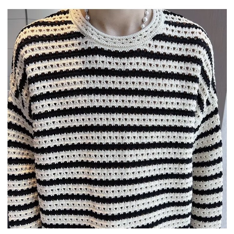 Áo Sweater Cổ Tròn Dáng Rộng Họa Tiết Kẻ Sọc Thời Trang Cho Nam