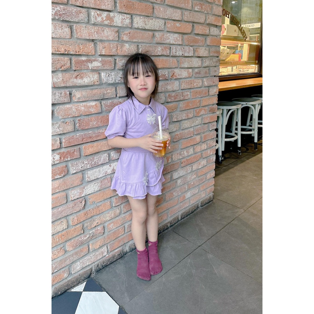 MỚI 2023 Set polo chân váy 100% cotton bé gái dịu dàng Hàn Quốc