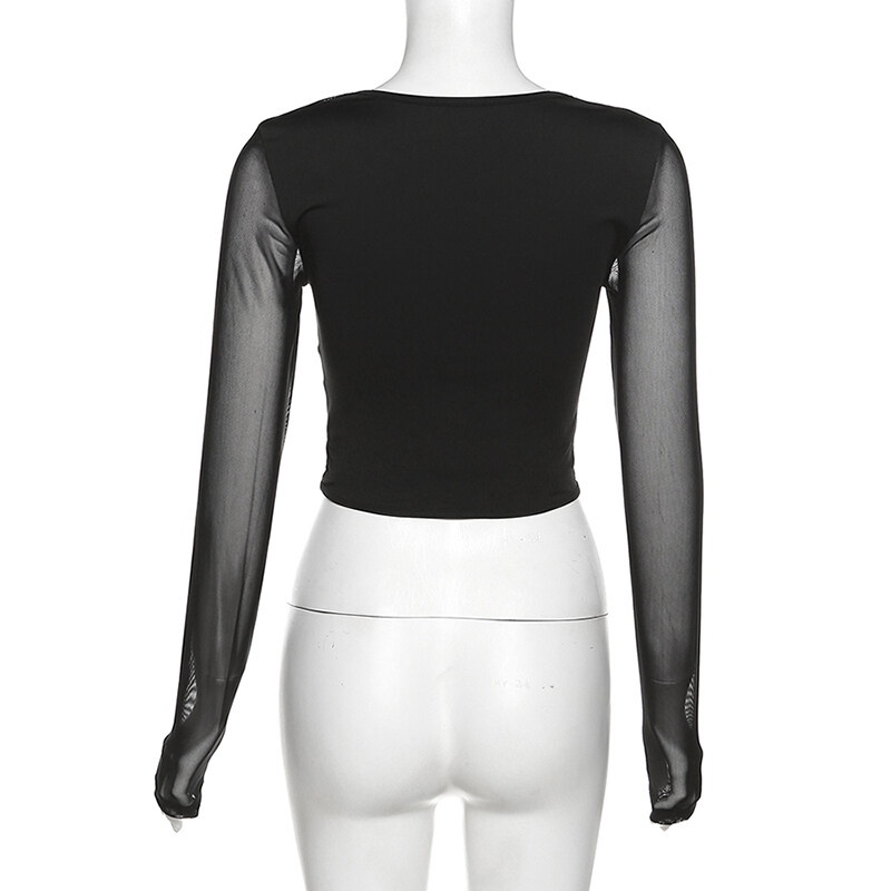 Kliou Áo Thun Tay Dài Mỏng Màu Đen Bí Ẩn Quyến Rũ Dễ Phối Đồ Thời Trang Đi Hộp Đêm Mới 2023 Dành Cho Bạn Nữ