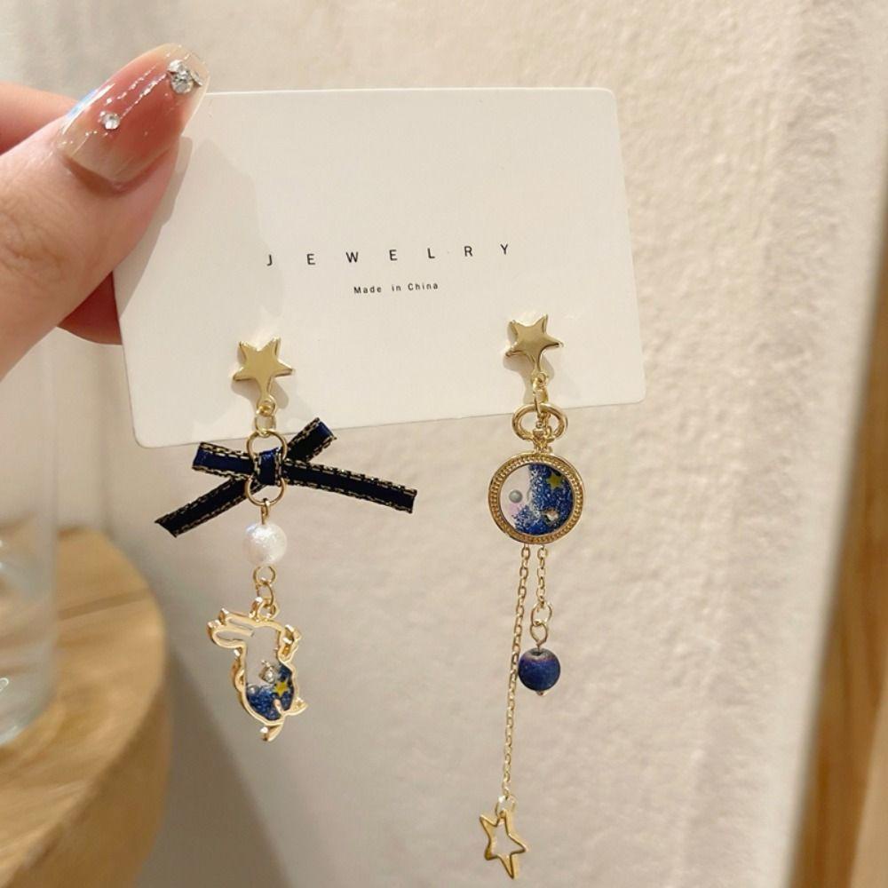 Bông Tai Dáng Dài Hình Mặt Trăng Ngôi Sao Phong Cách Hàn Quốc Cổ Điển Thời Trang Cho Nữ