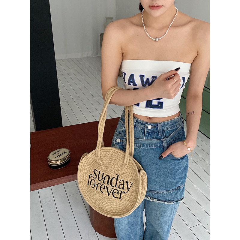 Túi Xách Tròn Đan Lát Dây Cotton Sức Chứa Lớn Mẫu Mới 2023 Phong Cách Hàn Quốc Cho Nữ