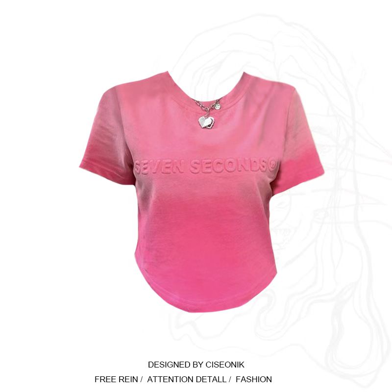 Áo Thun 100% Cotton Ngắn Tay Màu Nhuộm Gradient In Chữ Phong Cách Retro Thời Trang Mùa Hè Mới Dành Cho Nữ