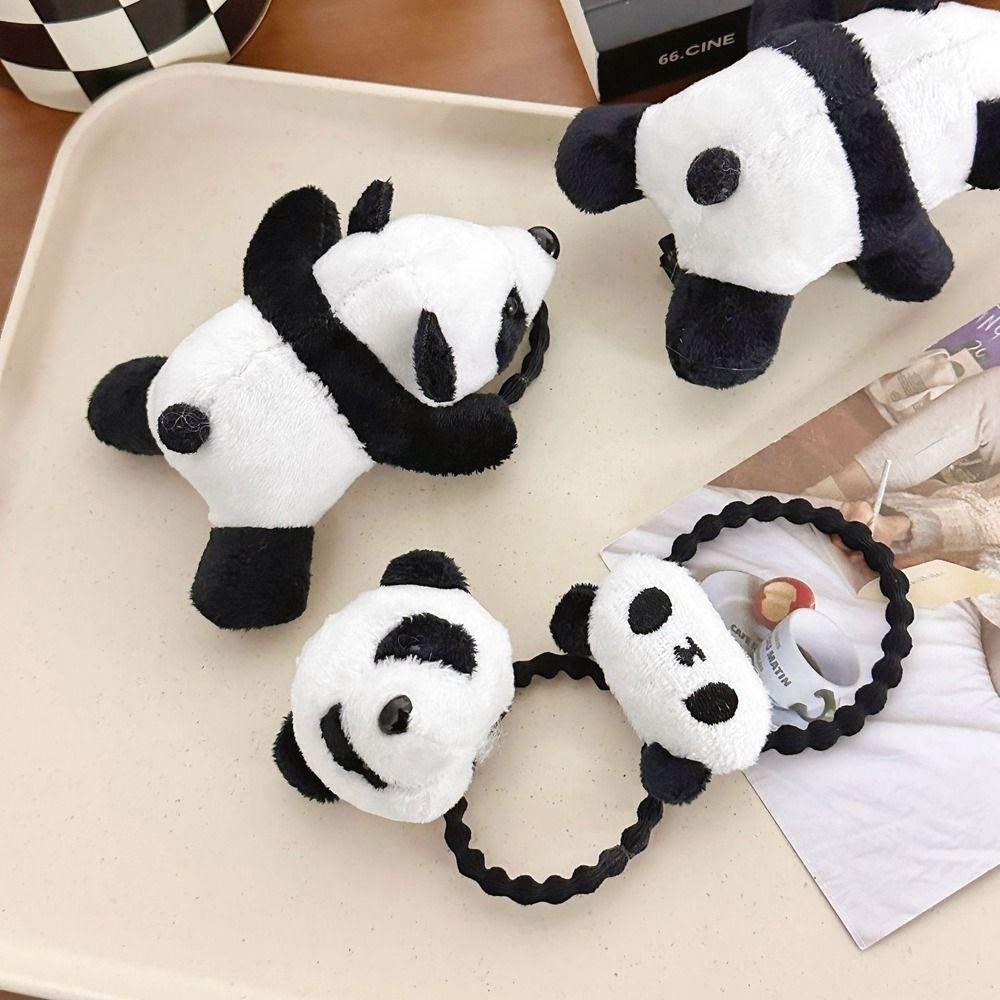 Dây Cột Tóc Phủ Lông Co Giãn Hình Gấu Trúc Hoạt Hình Phong Cách Trung Hoa