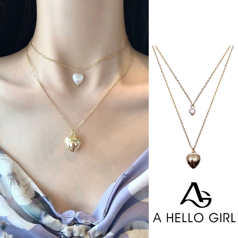 Dây chuyền hai lớp bằng hợp kim mặt dây hình trái tim đính đá xinh xắn cho nữ