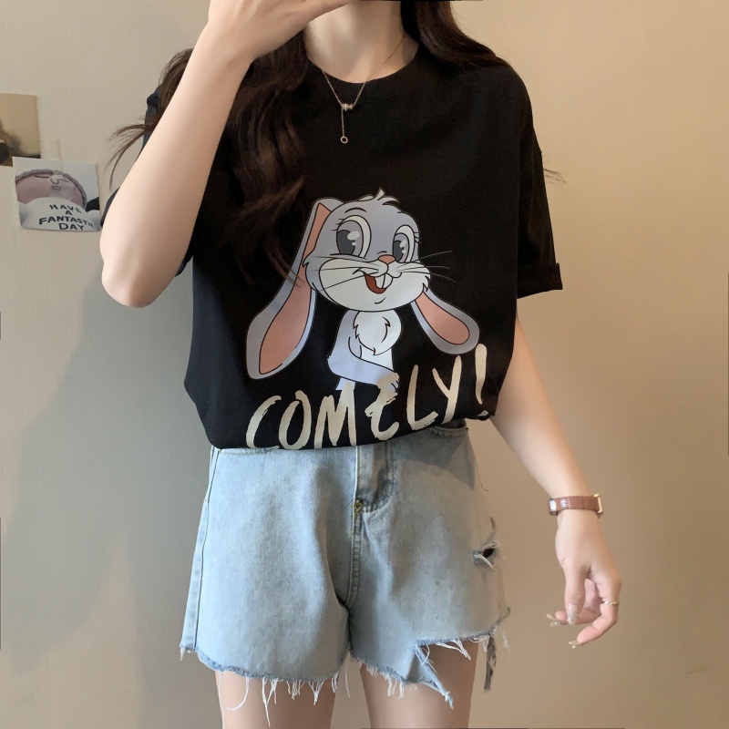 Áo Thun NgắN Tay Cổ TròN In HìNh Thỏ ThờI Trang MùA Hè MớI