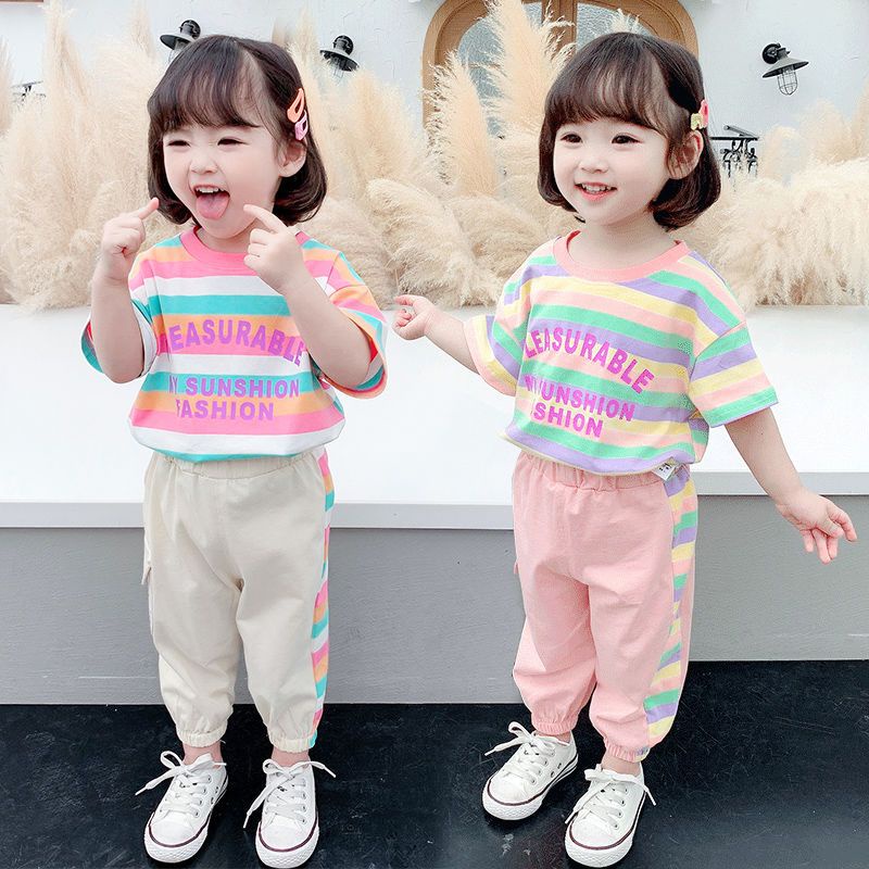 Set Áo Thun Tay Ngắn Và Quần Lửng Thời Trang Mùa Hè 2023 Mới Cho Bé Gái