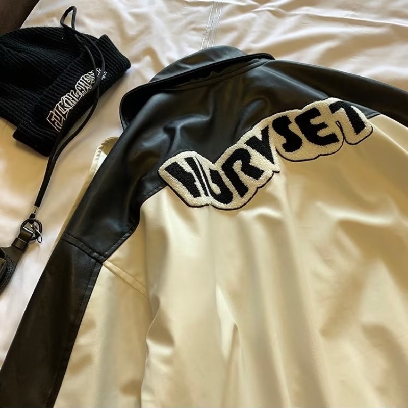 Áo Khoác Da Giả Dáng Rộng Phong Cách Harajuku Trẻ Trung Cá Tính Cho Nam