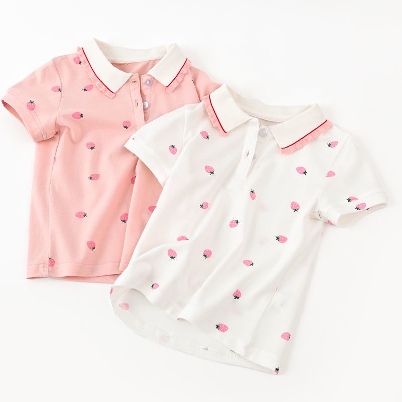 Áo Thun Polo Ngắn Tay Vải Cotton Mỏng Thời Trang Mùa Hè Cho Bé Gái