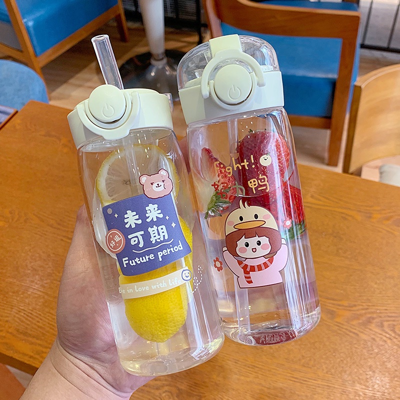 Bình nước cho bé đi học / Bình Nước cute 400ml Mini Dễ Thương Thân Thiện Với Môi Trường / bình nước có ống hút / bình nước nhựa