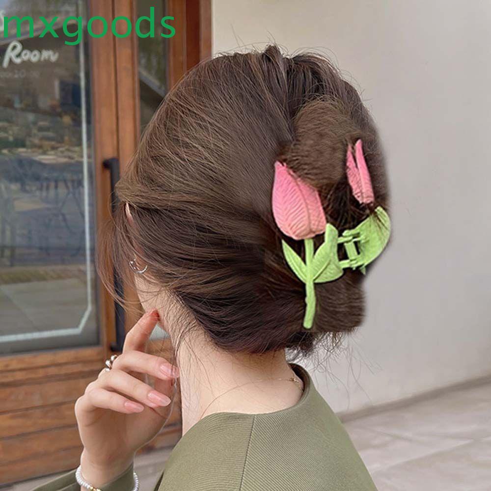 Kẹp Tóc Càng Cua Hình Hoa Tulip Màu Xanh Lá Kiểu Pháp Đơn Giản Ngọt Ngào Cho Bạn Gái MXGOODS