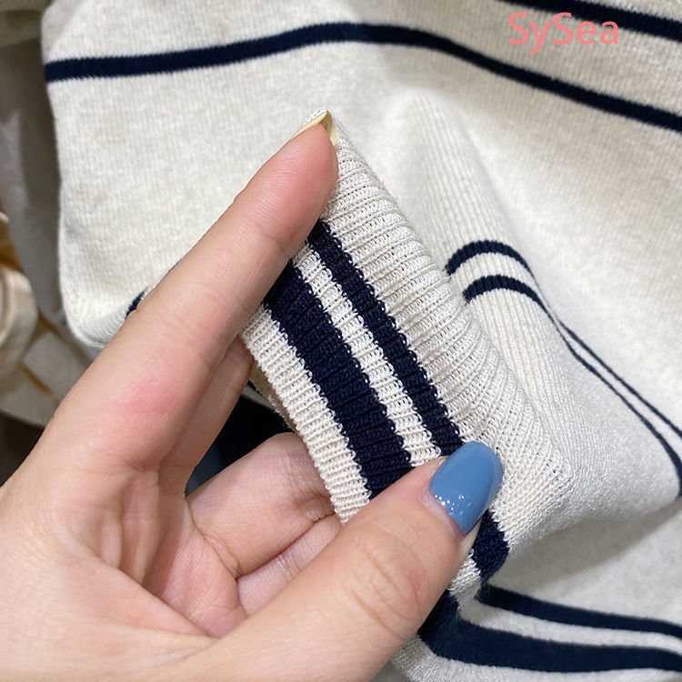 Áo Dệt Kim Cổ Tròn Kẻ Sọc Thời Trang Pháp Cho Nữ