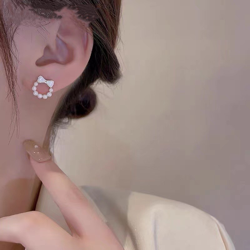 Khuyên Tai Hình Nơ Đính Ngọc Trai Nhân Tạo Kiểu Dáng Sang Trọng Thời Trang