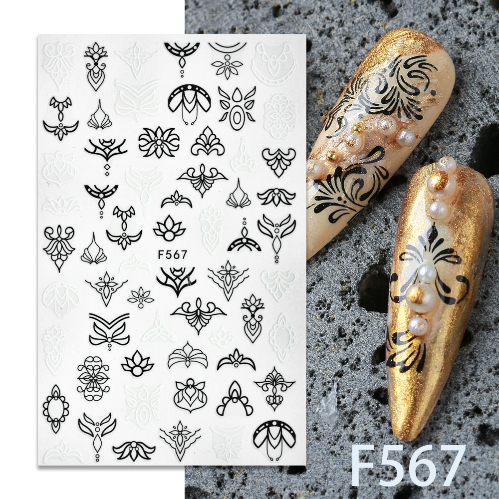 1 Tờ Nhãn Dán Trang Trí Móng Tay Họa Tiết Hoa Lá Và Chữ Tiếng Anh Màu Trắng Đen