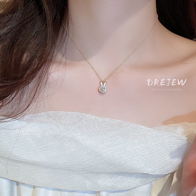 DREJEW Vòng cổ mặt hình thỏ đính đá zircon thời trang cho nữ