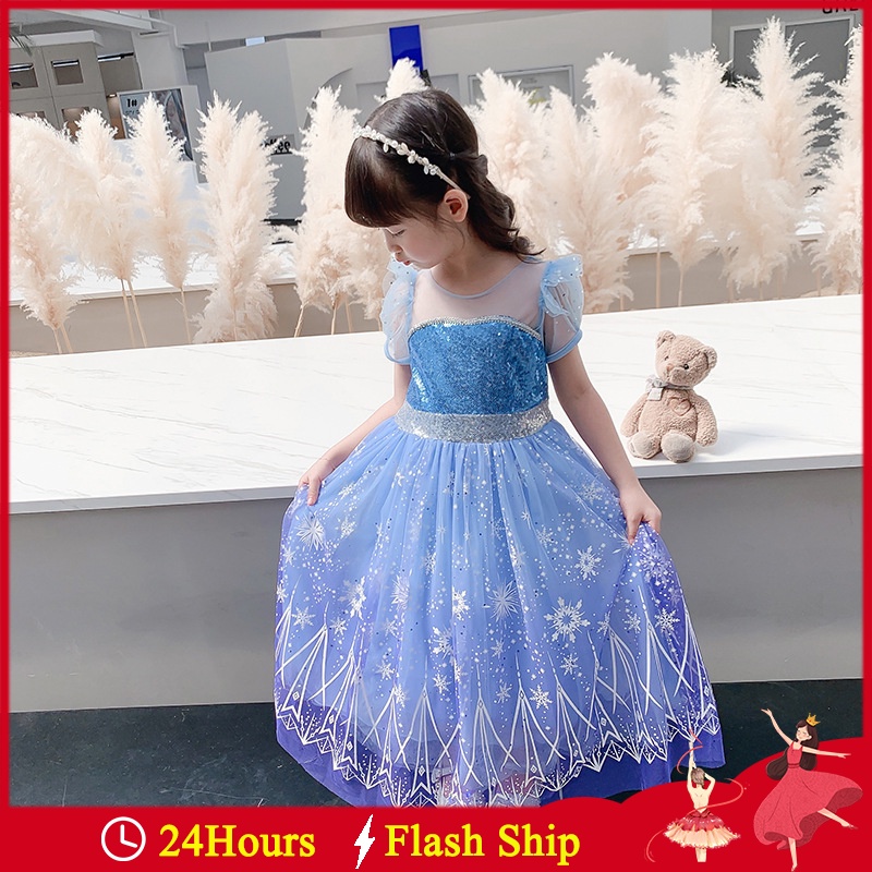 Đầm Công Chúa Elsa 2 Đính Kim Sa Kèm Áo Choàng Xinh Xắn Cho Bé Gái