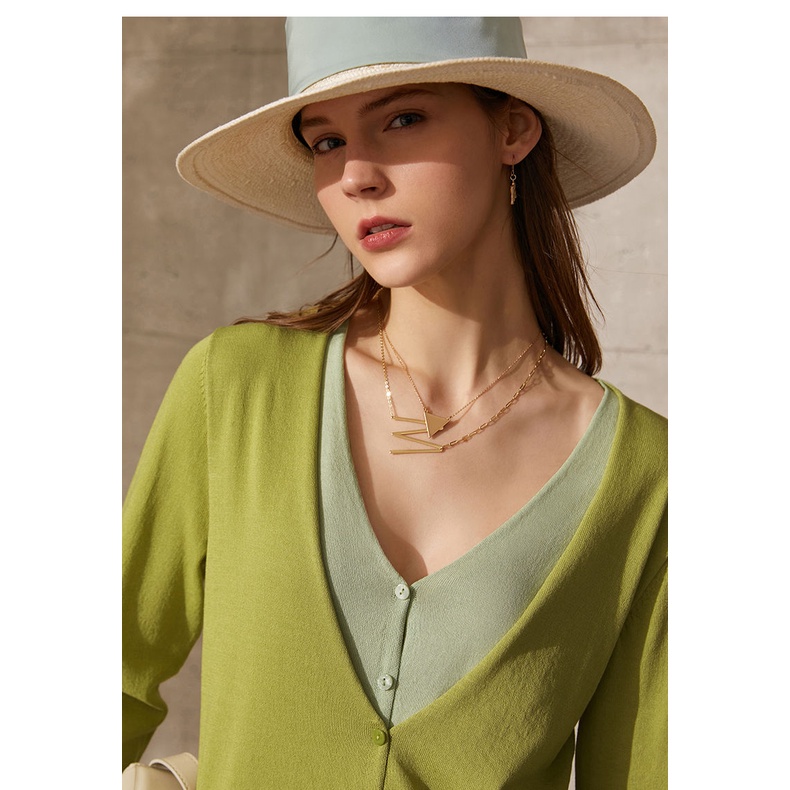 Áo Khoác Len Giả Hai Mảnh Mềm Mại Thoải Mái Thiết Kế Cổ Chữ V Dáng Ôm