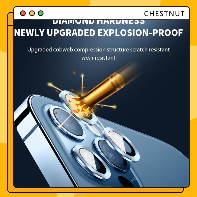 Kính Cường Lực Bảo Vệ Camera Sau Có Vòng Nhẫn Kim Loại Cho iP 14 14 Pro 13 12 11 Pro Max 13 Mini 12 Mini-CT