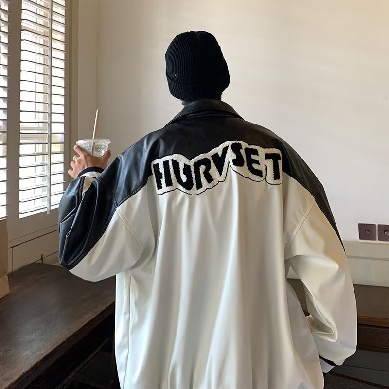 Áo Khoác Da Giả Dáng Rộng Phong Cách Harajuku Trẻ Trung Cá Tính Cho Nam