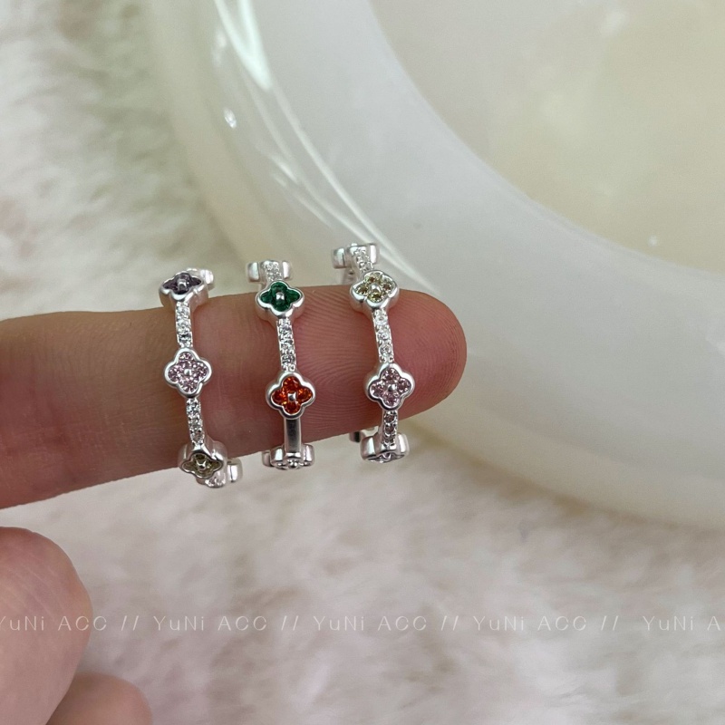 Nhẫn Hình Cỏ Bốn Lá Đính Đá Zircon Màu Sắc Có Thể Điều Chỉnh Kích Thước