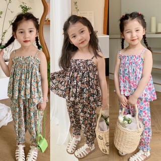 Set Áo Sát Nách Hoạ Tiết Hoa + Quần Dài Cho Bé 2-8 Tuổi