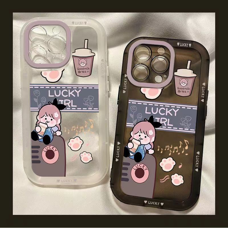 ✅Ốp Điện Thoại Mềm Màu Trong Suốt Hình Cô Gái Uống Trà Sữa Cho iPhone 14 13pro 12promax 7Plus Xr