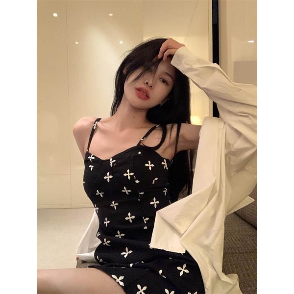 COZOK Đầm Ngắn Hai Dây Ôm Eo In Họa Tiết Hoa Ngọt Ngào Và Ngọt Ngào Cho Nữ