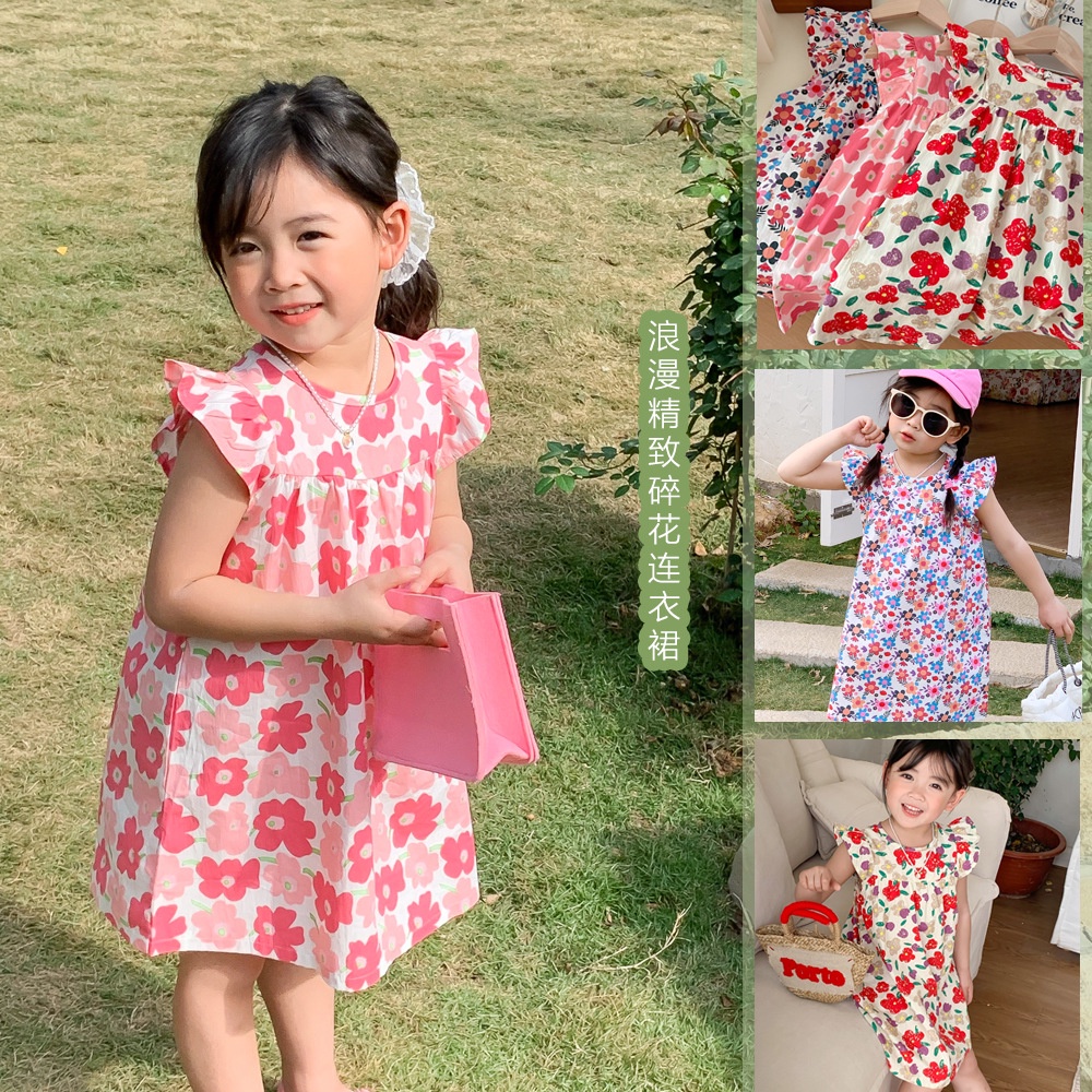 Đầm Công Chúa Không Tay Chất Liệu Cotton Mỏng In Hoa Thời Trang Mùa Hè 2023 Cho Bé Gái-0305