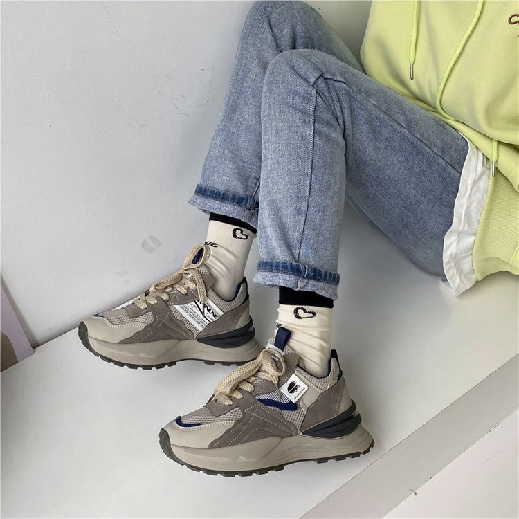 Giày Thể Thao Mũi Tròn Cột Dây Thoáng Khí Trọng Lượng Nhẹ Thoải Mái Phong Cách Ulzzang Thời Trang