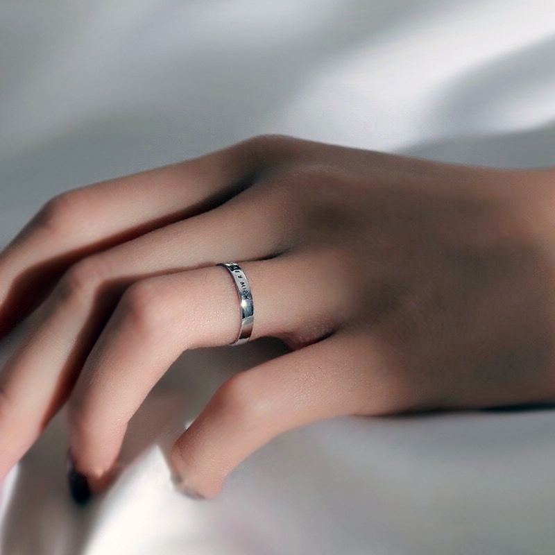 Ygt Nhẫn Hở Màu Bạc Khắc Chữ A Wish Matte Phong Cách Retro Sáng Tạo Cho Nam Và Nữ