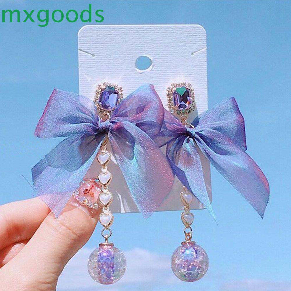 MXGOODS Bow Transparent Ball Pendant Brincos Long Tassel Dangle  Earrings