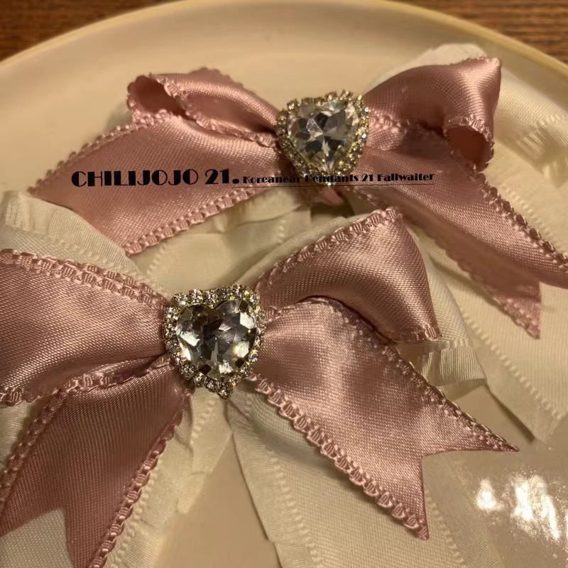 Kẹp Tóc Hình Nơ Đính Kim Cương Giả Màu Hồng Xinh Xắn Thời Trang