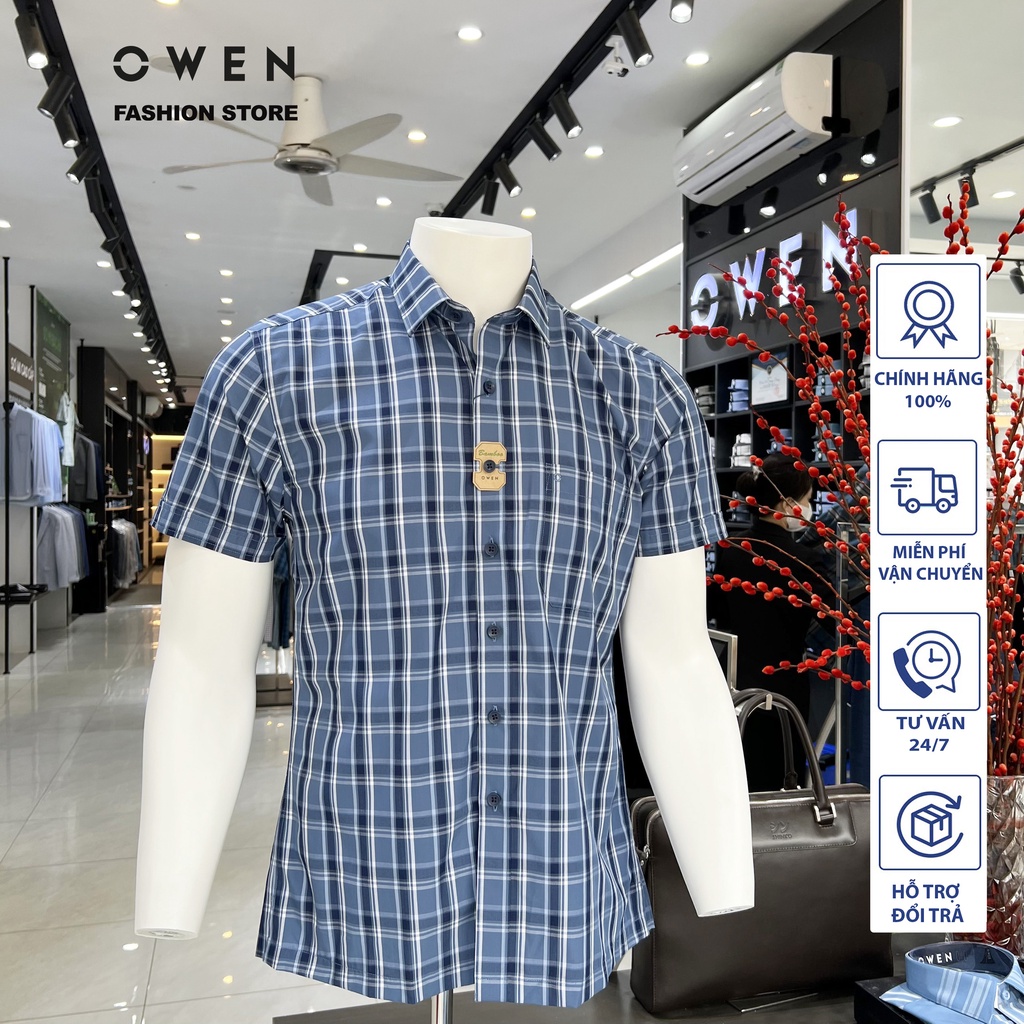Áo Sơ mi Owen nam cộc tay dáng Bodyfit sợi Bamboo cao cấp mềm mịn mát Mã AB230040NT