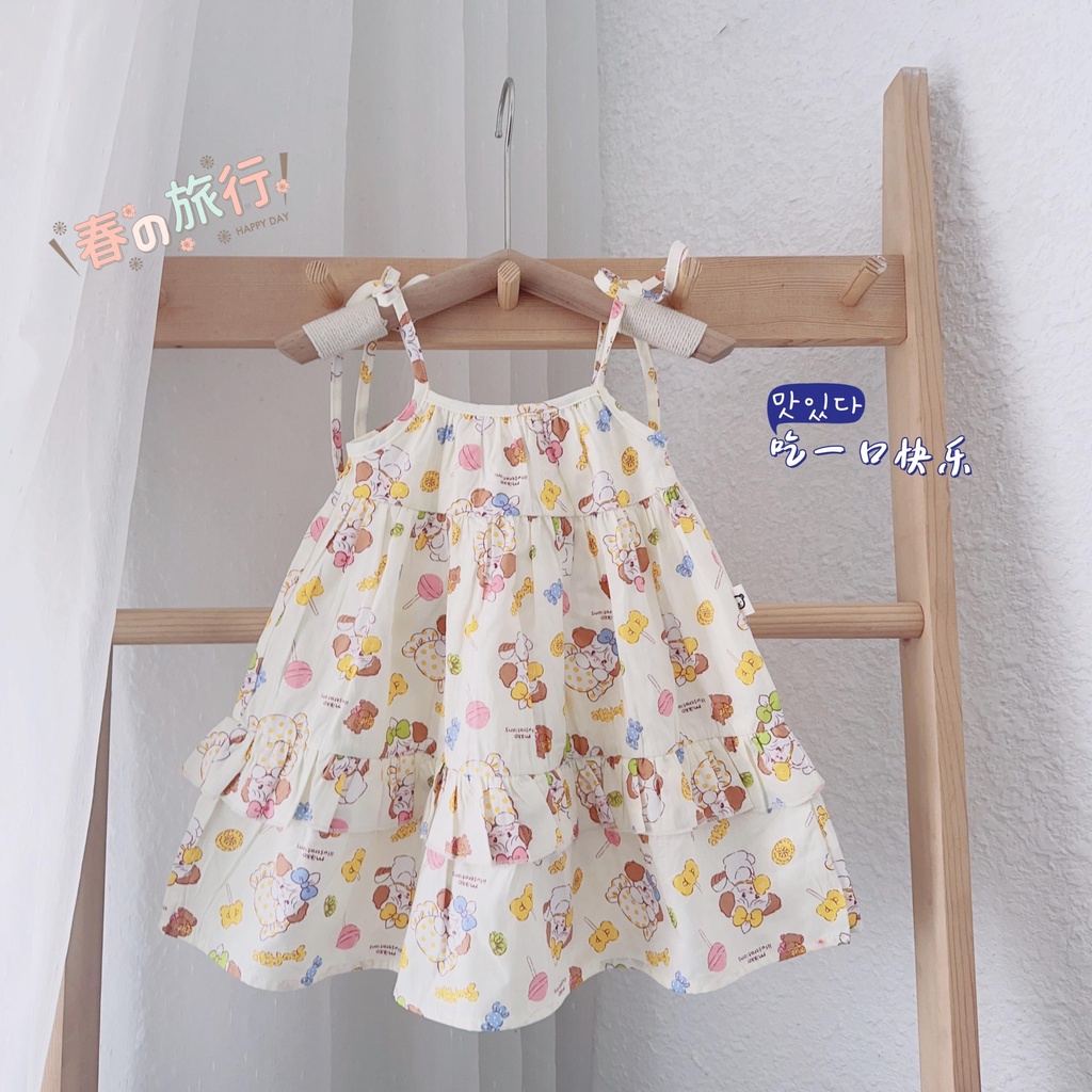 Váy Hoa Nhí 2 Dây Bé Gái WOWKIDS Tùng Váy Phối Bèo Họa Tiết Dễ Thương Cho Bé Từ 10-19kg