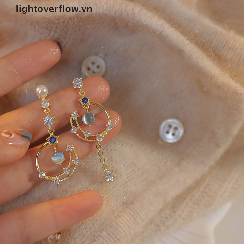 1 Đôi Bông Tai Hình Mặt Trăng Đính Pha Lê Xanh Dương Thời Trang Dành Cho Nữ