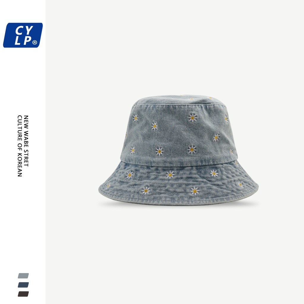 Nón Tai Bèo Denim Họa Tiết Hoa Cúc Thêu Phong Cách Hàn Quốc Thời Trang Xuân Hè Dành Cho Nữ