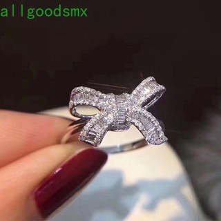 Nhẫn hợp kim hình nơ đính đá zircon sang trọng thanh lịch