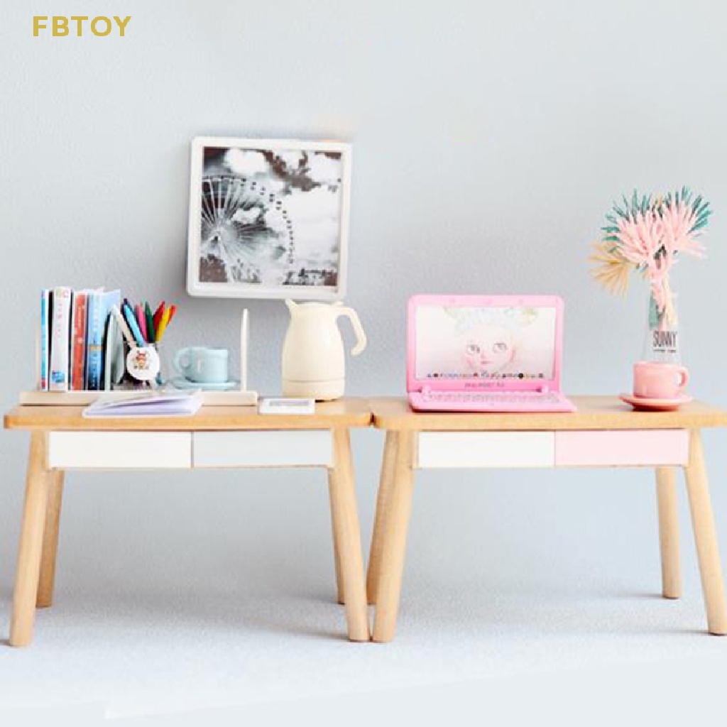 Bàn Máy Tính Mini Phong Cách Bắc Âu Trang Trí Nhà Búp Bê Tỉ Lệ 1 / 12