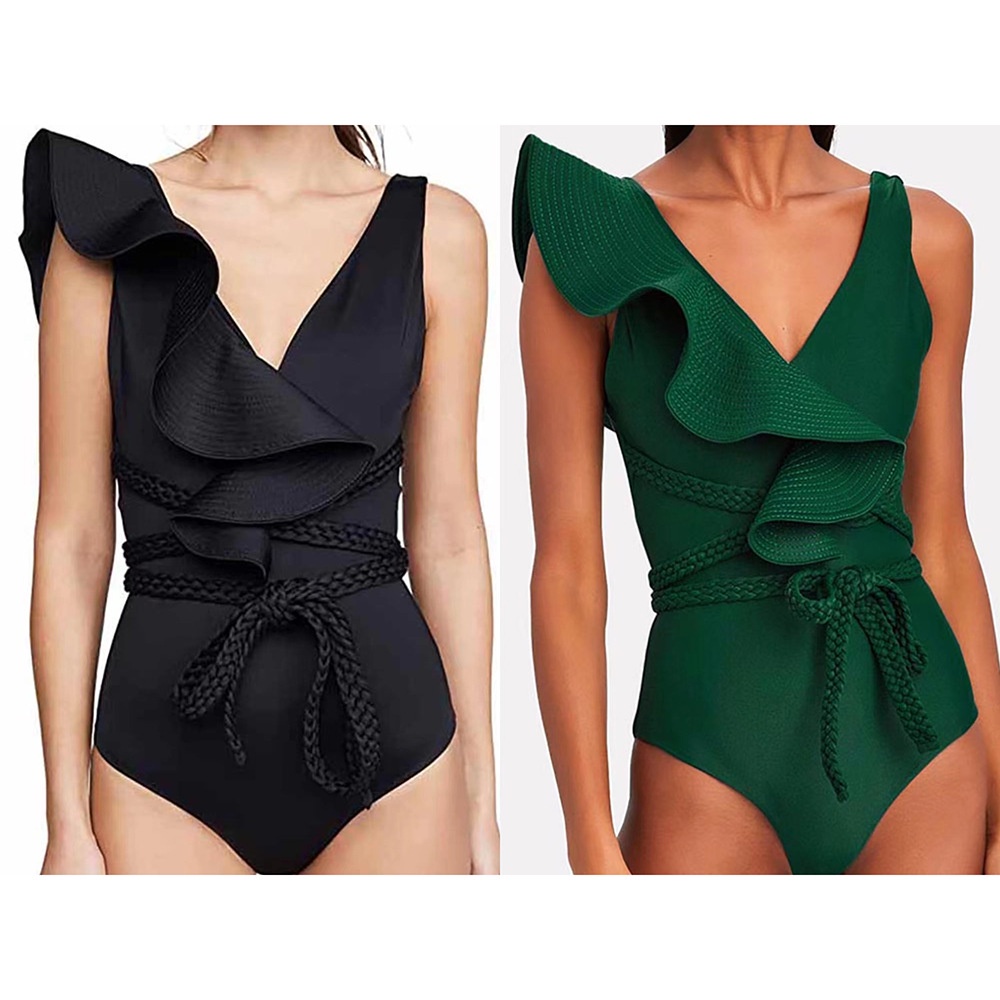 1 mảnh bikini lá sen cạnh hình dạng 2 màu bện vành đai sexy đồ bơi cho phụ nữ