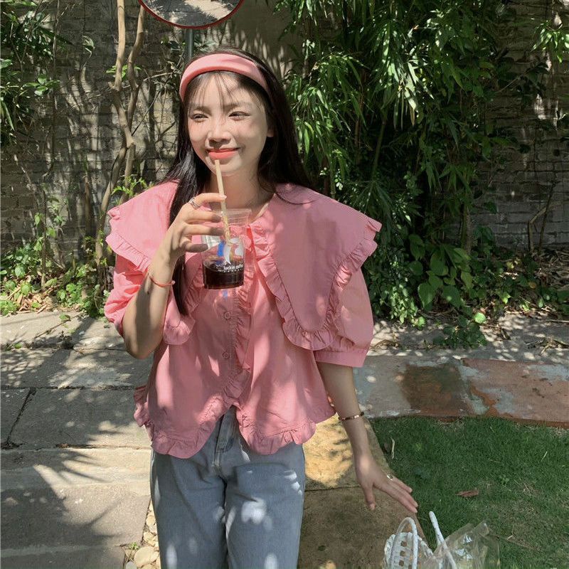 Áo kiểu COZOK tay ngắn cổ búp bê thời trang mùa hè cho nữ