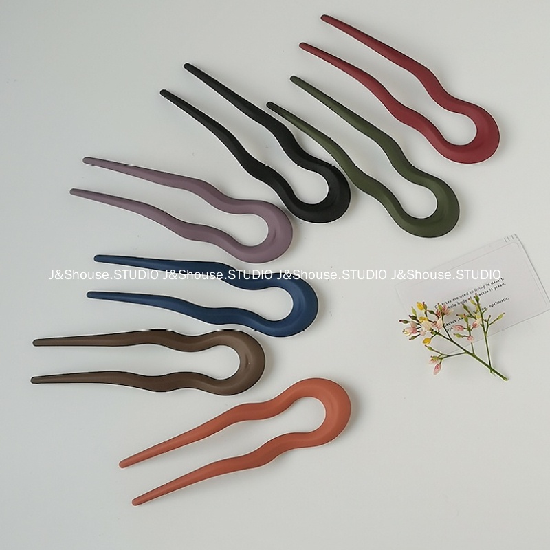 Kẹp Tóc acrylic Hình Chữ U Gợn Sóng Màu Nhám Phong Cách Hàn Quốc KF571