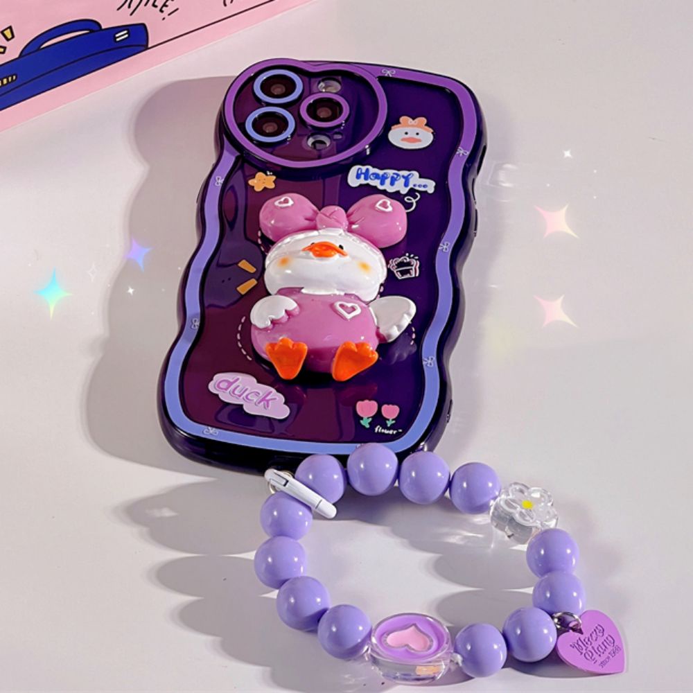 Ốp Điện Thoại TPU Mềm Chống Sốc Có Vòng Tay Vịt Hoạt Hình 3D Cho IPhone 11 12 13 14 Pro Max 14 Plus