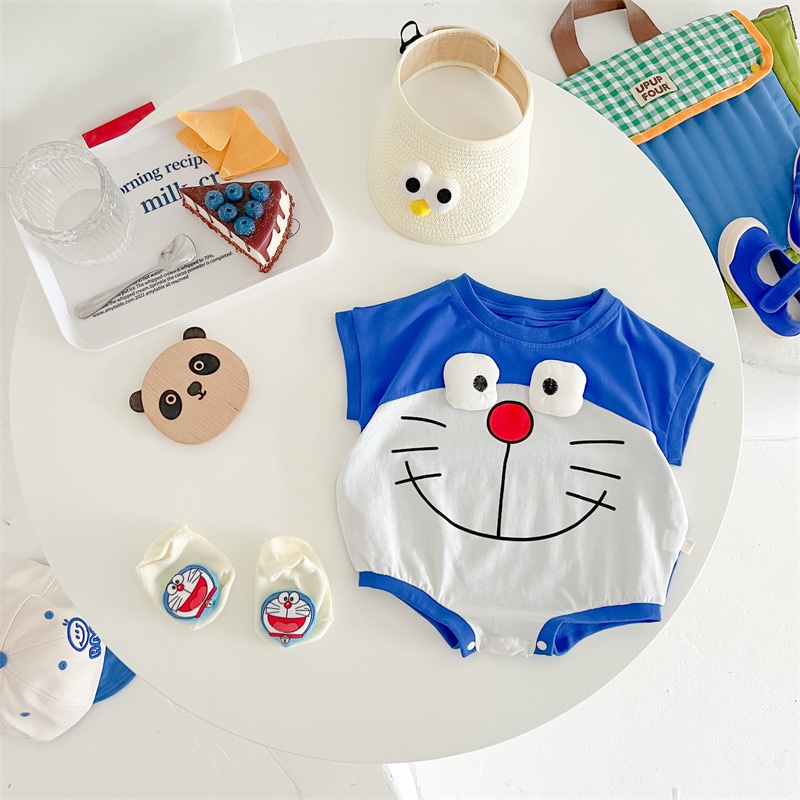 Bộ Áo Liền Quần Tay Ngắn Chất Liệu cotton Mềm Mại In Họa Tiết Hoạt Hình Thời Trang Mù