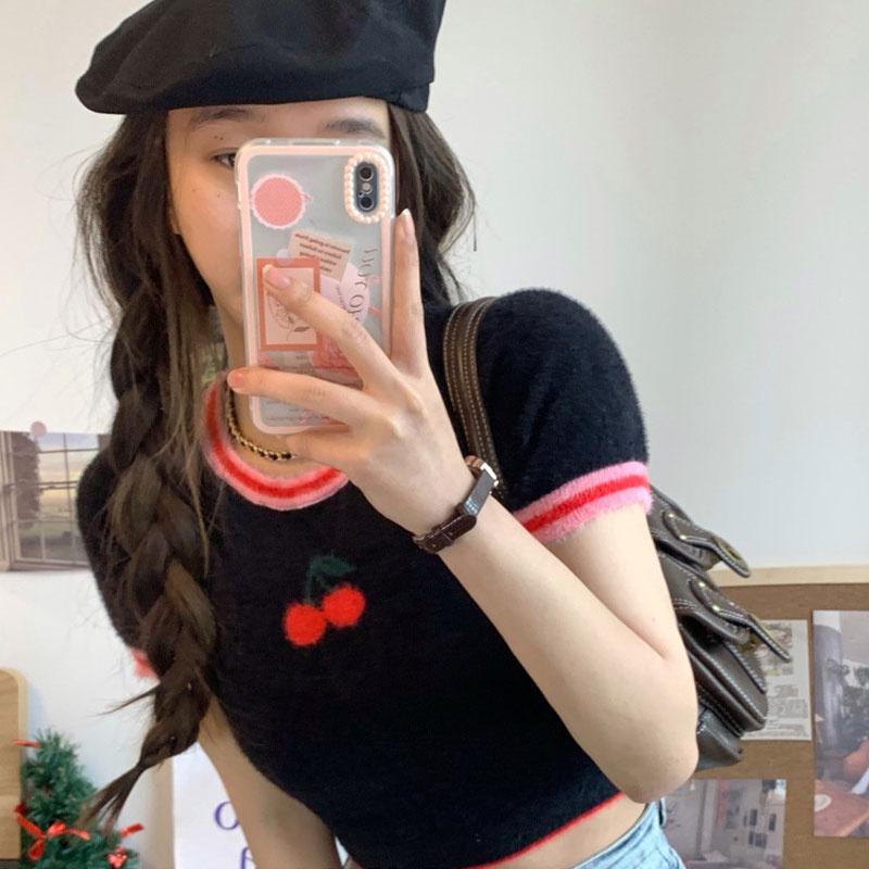 Áo thun XINLANYASHE dệt kim tay ngắn phong cách Hàn Quốc mới cho nữ